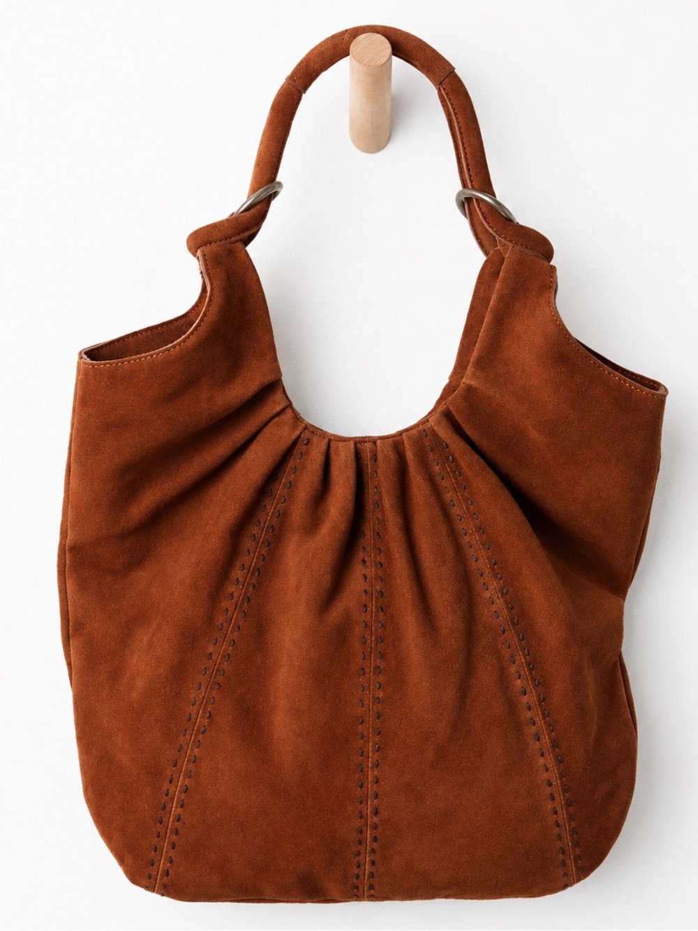 Free People Cognac Suede Leather Tote Bag NWT Scrunch Shoulder Hobo - Picture 6 of 9